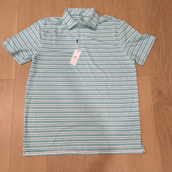 Men's Striped Polo Shirt - Teal and White - Picture 1 of 7